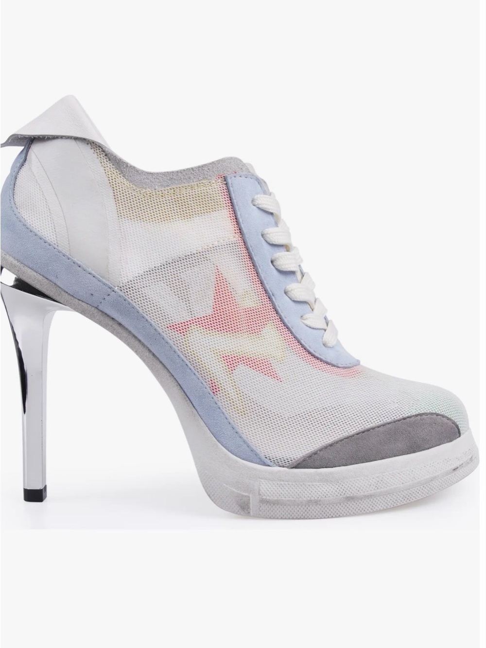 Mesh Lace-Up Sneaker Platform Pump in Light Gray and Pastel Accents